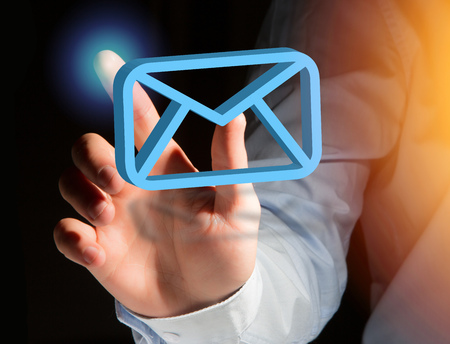 View of a Blue Email symbol displayed on a futuristic interface - Message and internet conceptの写真素材
