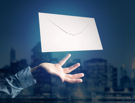 View of Envelope message displayed on a futuristic email interface - 3d renderingの写真素材
