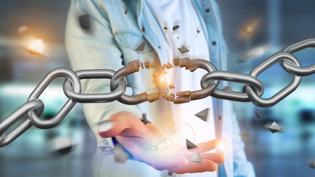 View of a Weak link of a Broken chain exploding - 3d renderの写真素材