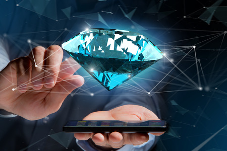 View of a  Diamond shinning in front of connections - 3d renderの写真素材