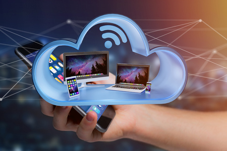 View of a Devices like smartphone, tablet or computer displayed in a cloud- 3d render