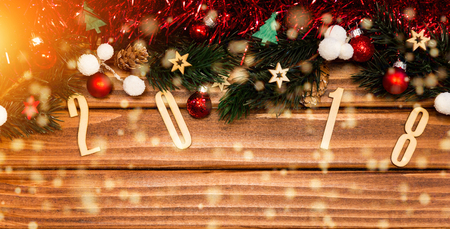View of a Happy new year 2018 background with christmas decoration