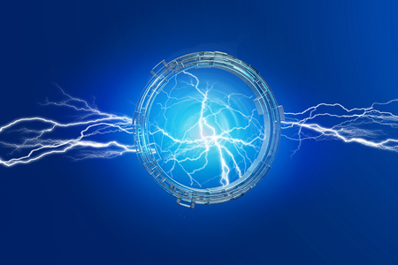 View of a Thunder lighting bolt in a science fiction wheel interface - 3d renderの写真素材