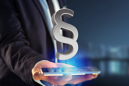 View of the Justice and law symbol displayed on a futuristic interface - 3d rendering  の写真素材