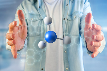 View of a 3d rendering molecule on a displayed on a medical interface 