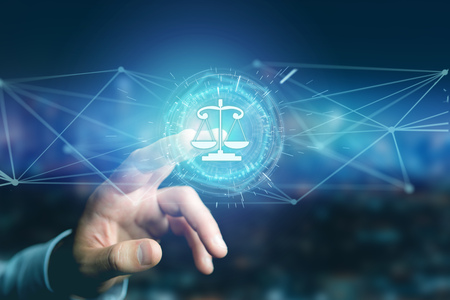 View of a justice balance icon on a futuristic interface の写真素材