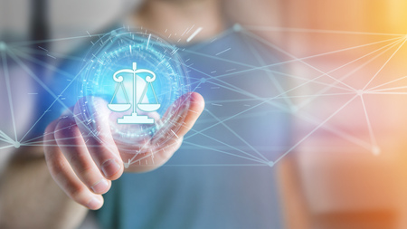 View of a justice balance icon on a futuristic interface の写真素材