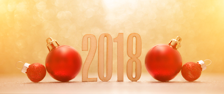 View of a Happy new year 2018 background with christmas decorationの写真素材