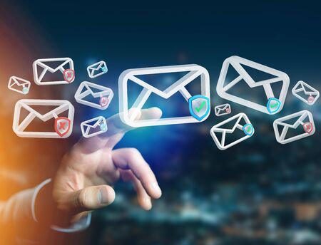 View of Approved email and spam message displayed on a futuristic interface - Message and internet conceptの写真素材