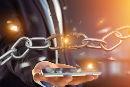 View of a Weak link of a Broken chain exploding - 3d renderの写真素材