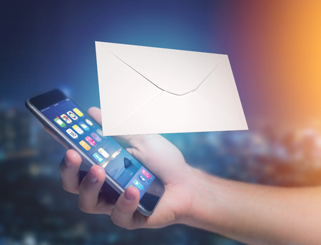 View of Envelope message displayed on a futuristic email interface - 3d renderingの写真素材