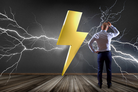 View of a Thunder lighting bolt symbol displayed on a futuristic interface - 3d rendering