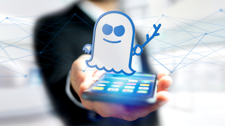 View of a Businessman using a smartphone with a Spectre processor attack with network connection - 3d renderの写真素材