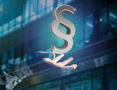 View of Justice and law symbol displayed on a futuristic interface - 3d renderingの写真素材