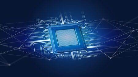 View of a Processor chip and network connection - 3d render