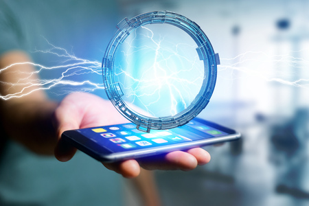 View of a Thunder lighting bolt in a science fiction wheel interface - 3d renderingの写真素材