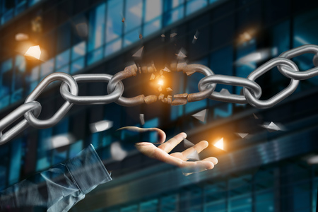 View of a Weak link of a Broken chain exploding - 3d renderの写真素材