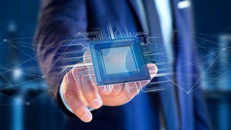 View of a Processor chip and network connection - 3d render
