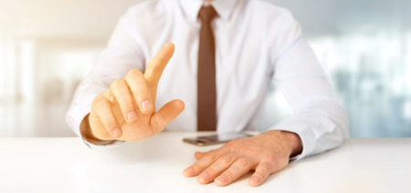 View of a Empty holding hands of a  businessman over a deskの写真素材
