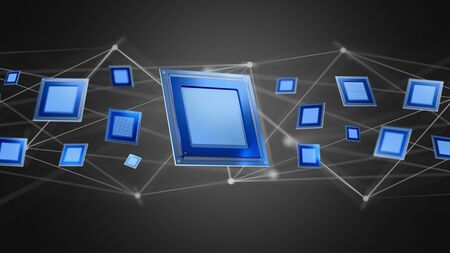 View of a Processor chip and network connection - 3d render