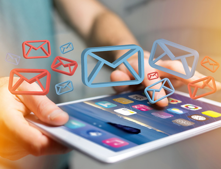 View of Approved email and spam message displayed on a futuristic interface - Message and internet conceptの写真素材