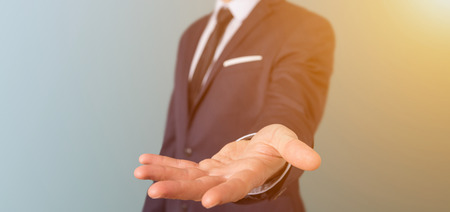 View of a Empty holding hands of a businessman at the officeの写真素材
