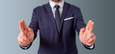 View of a Empty holding hands of a businessman at the officeの写真素材