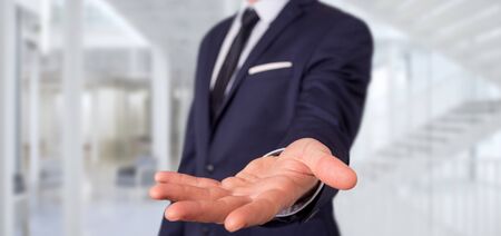 View of a Empty holding hands of a businessman at the officeの写真素材