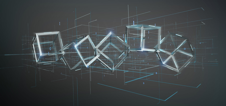 View of a 3d rendering blockchain cube isolated on a backgroundの写真素材