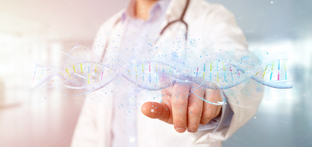 View of a Doctor holding a 3d render DNAの写真素材