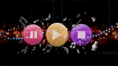 View of a Music button and notes playing on a background 3d rendering