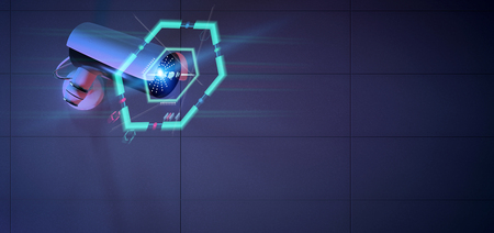 View of a Security camera targeting a detected intrusion - 3d rendering