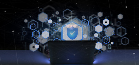 View of a Hacker Man holding a padlock web security concept 3d rendering