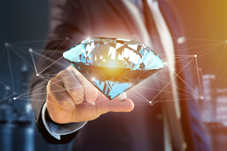 View of a  Diamond shinning in front of connections - 3d renderの写真素材