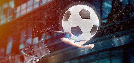 View of a Man holding a Football ball and connection isolated  3d renderingの写真素材