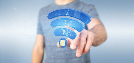 View of a Man holding a contactless credit card payment concept 3d renderingの写真素材