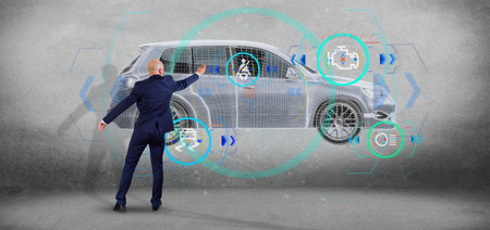 View of a Man holding a smartcar concept 3d rendering