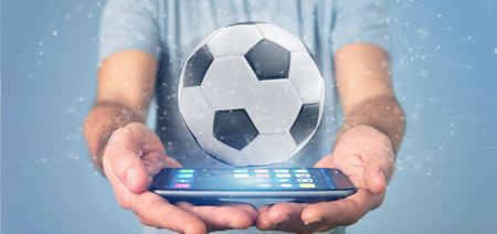 View of a Man holding a Football ball and connection isolated  3d renderingの写真素材