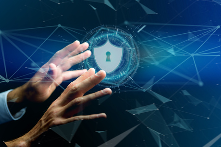 View of a Security protection icon on a futuristic interface