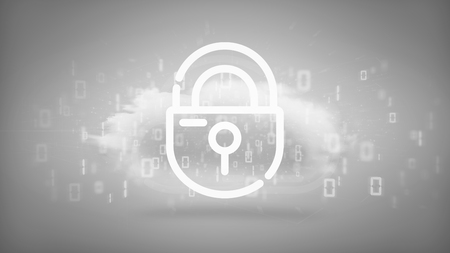 View of a Binary cloud with internet security padlock 3d renderingの写真素材
