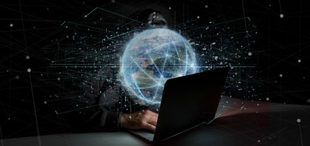 View of a Man holding Connection around a world globe isolated 3d rendering