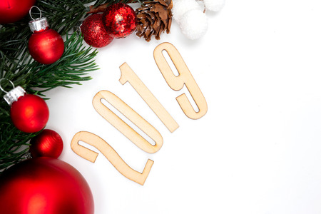 View of a 2019 new year composition with christmas holidays decoration