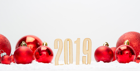 View of a 2019 new year composition with christmas holidays decoration