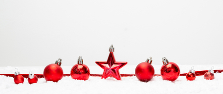 View of Red christmas holidays decoration on a white backgroundの写真素材