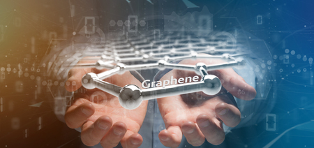 View of a Businessman holding a graphene structure - 3d renderingの写真素材