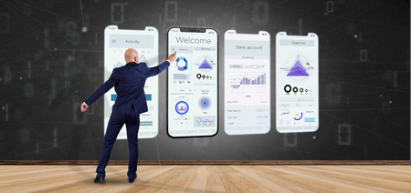 View of an Application interface UI on a smartphone - 3d renderingの写真素材