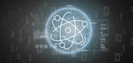 View of a Atom icon surrounded by data