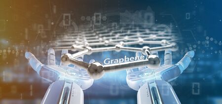 View of a Cyborg hand holding a graphene structure - 3d renderingの写真素材
