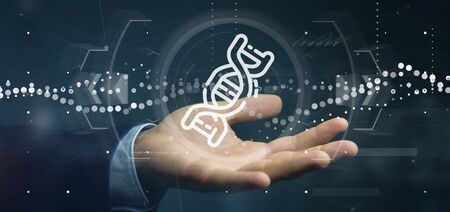 View of a Businessman holding a DNA icon