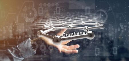 View of a Businessman holding a graphene structure - 3d rendering
